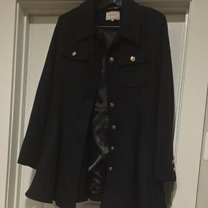 Elegant Black  Peacoat with Gold Accents
